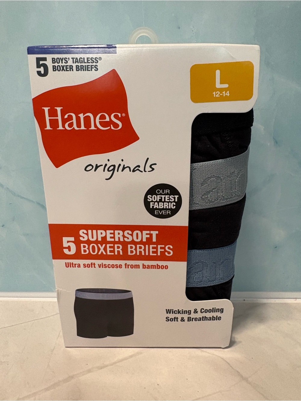 Hanes Originals Boys' Supersoft Boxer Briefs - Black (5 Pack) Large